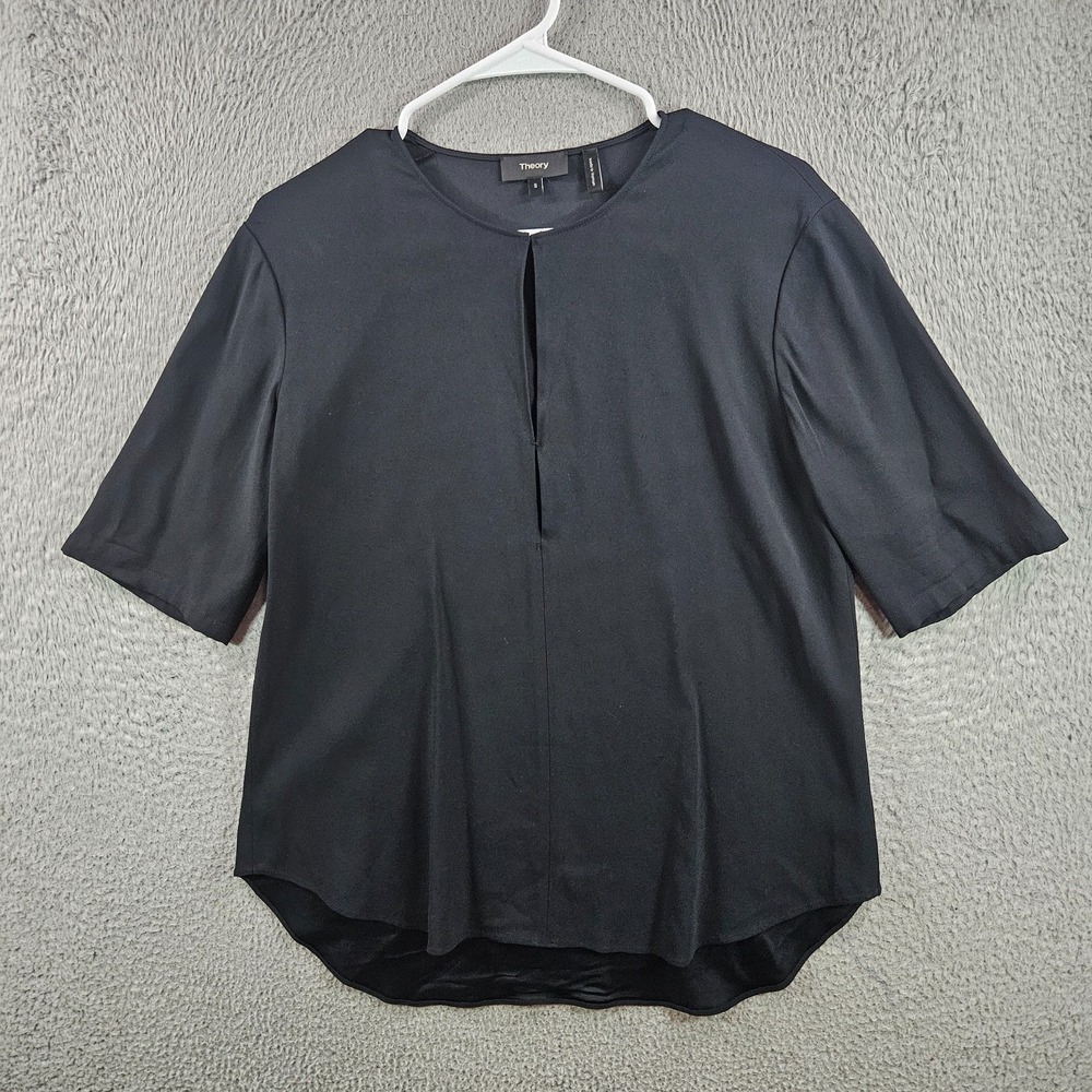 Theory Top Women Small Short Sleeve Black Simple Basic Office
